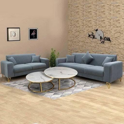 Modern Grey Velvet Sofa Set – 5 Seater