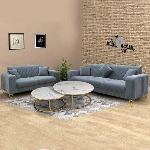 Modern Grey Velvet Sofa Set – 5 Seater