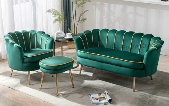 Shell Back Velvet Sofa Set – Elegant & Chic Living Room Style 5- seater